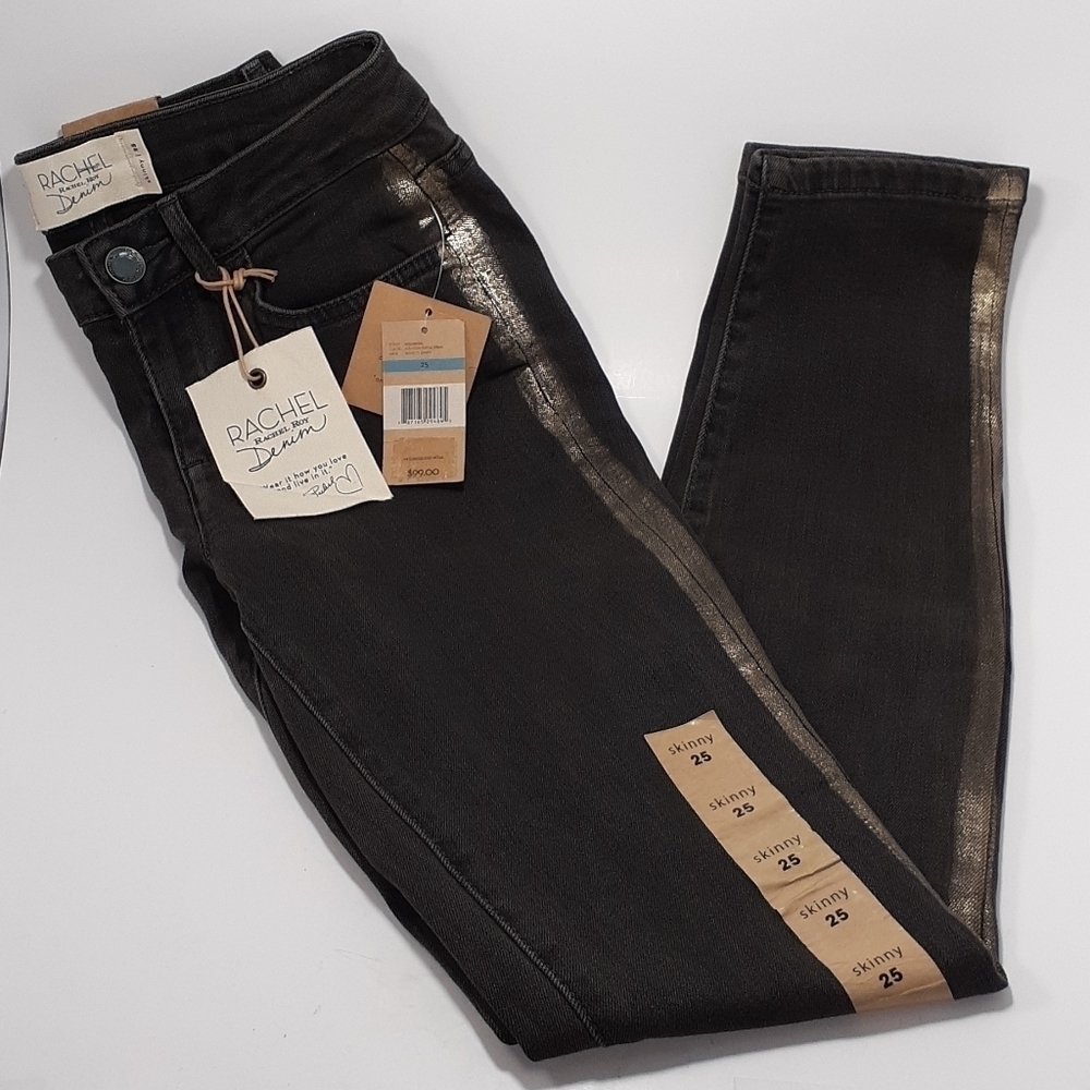 Rachel Roy Skinny Jeans Ash Wash with Foil Stripe Tuxedo Style Size 25